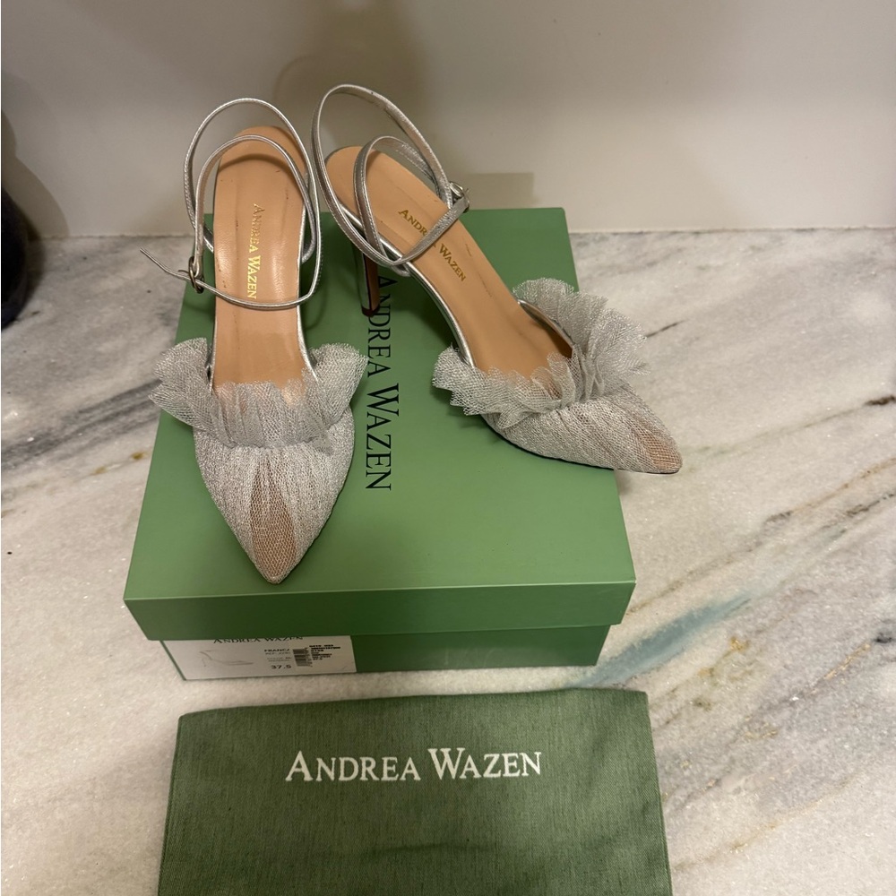 Andrea Wazen Franca Glitz Mesh Ankle Loop Pumps